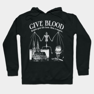 Give Blood To The Vampires - Spooky Halloween Horror Black and White Goth Hoodie